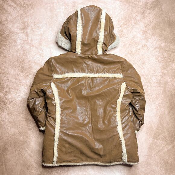 Vintage Y2K Big Chill Faux Leather Fur Hooded Zip Up Jacket Indie Sleaze McBling - Picture 2 of 12